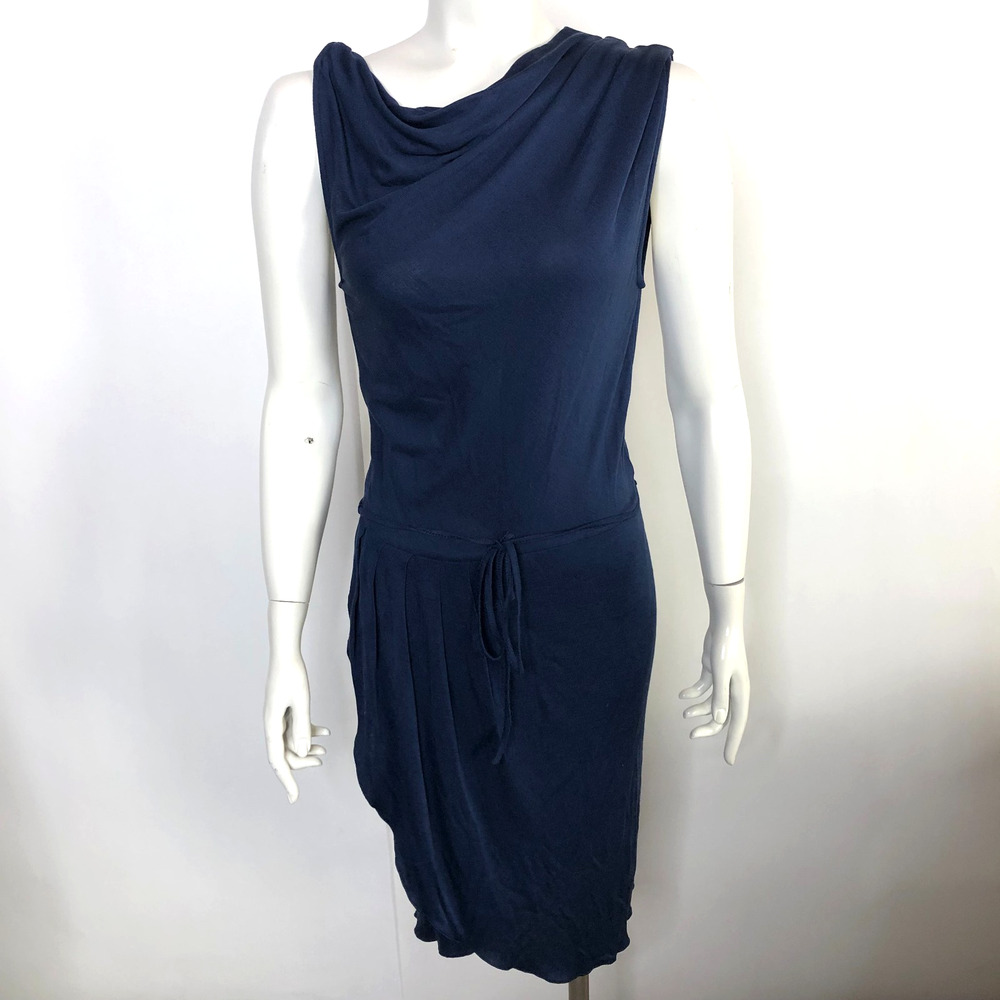 Banana Republic XS Silk Viscose Gathered Sheath Knee Length Dress Blue